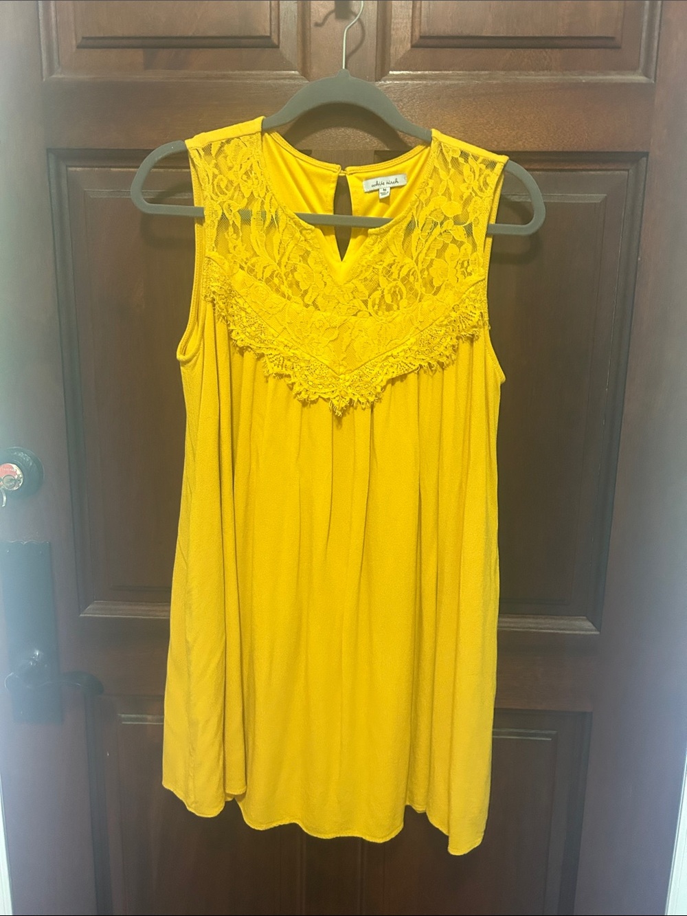 white birch Mustard Lace-Yoke Sleeveless Midi Dress